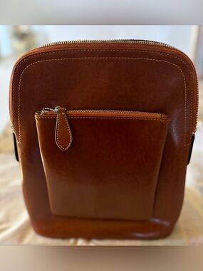Classic Brown Leather Women's Backpack with Front Pocket